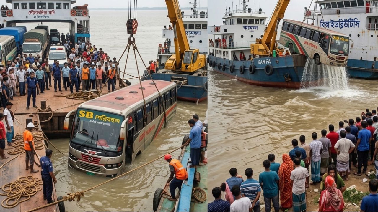 দৌলতদিয়া ফেরিঘাটে একের পর এক যাত্রীবাহী বাস নিয়ন্ত্রণ হারিয়ে পদ্মা নদীতে পড়ে যাওয়ার মূল কারণ কি ঘাট কর্তৃপক্ষের গাফিলতি না পন্টুনের ত্রুটিপূর্ণ ব্যবস্থাপনা?